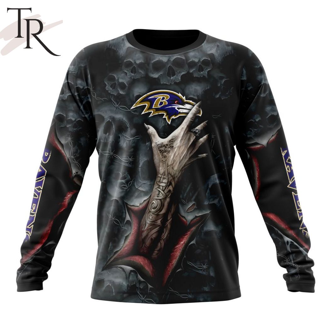 New 2025 NEW] NFL Baltimore Ravens Special Horror Skull Art Design Custom Hoodie - Image 6
